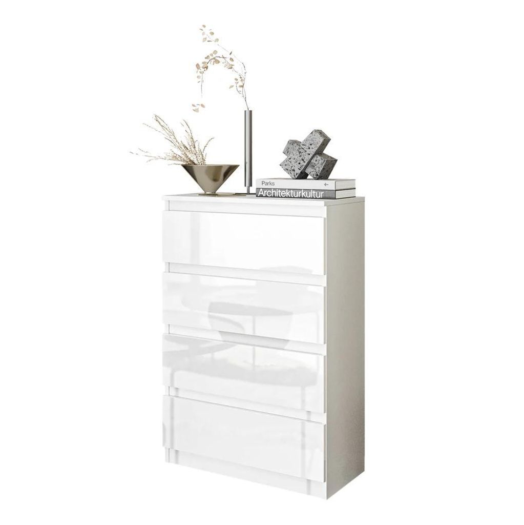 Komoda 60 Cm Biały Mat / Biały Połysk 4 Szuflady Salon, Zdjęcie produktu 