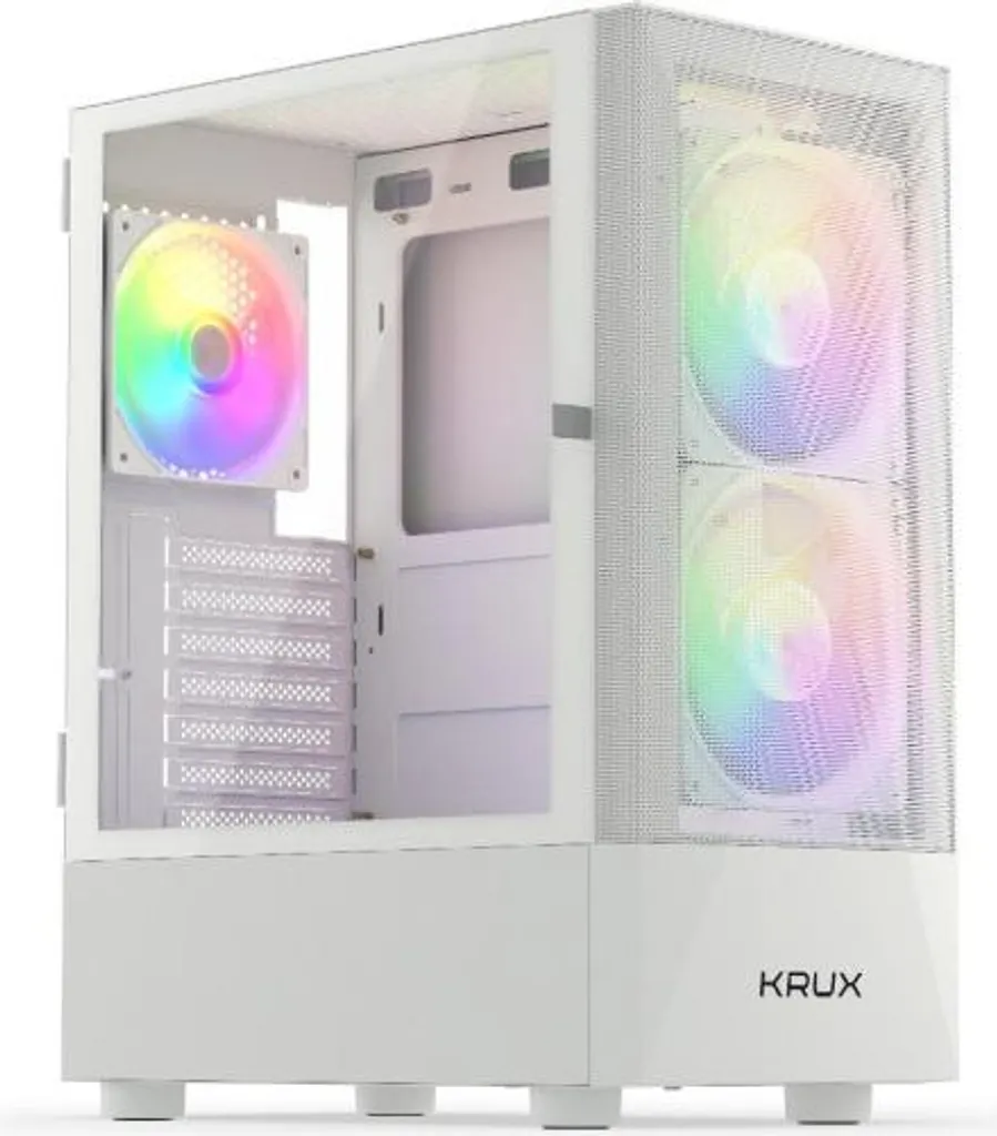 Krux Vako Blanc RGB Boîtier PC avec Ventilation LED et Façade en Mesh