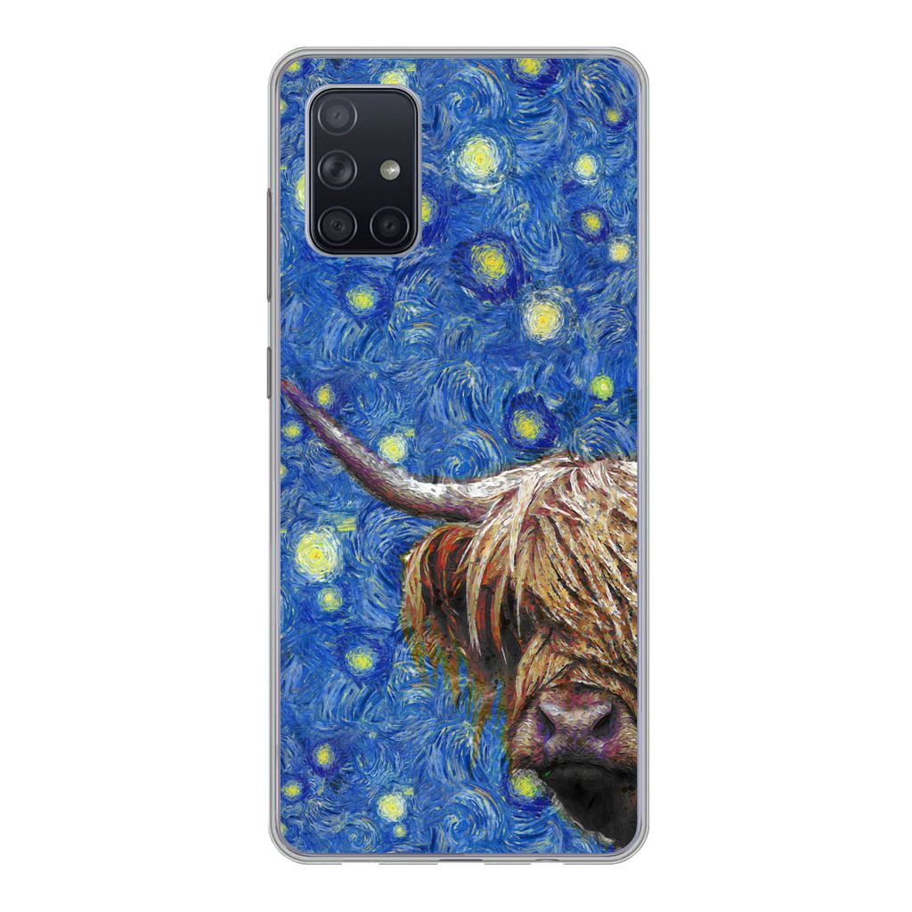 MuchoWow Handyhülle Schutzhülle Hülle für Samsung Galaxy A51 5G Sternennacht - Van Gogh - Schottischer Highlander Silikon Softcase Handy Hül...