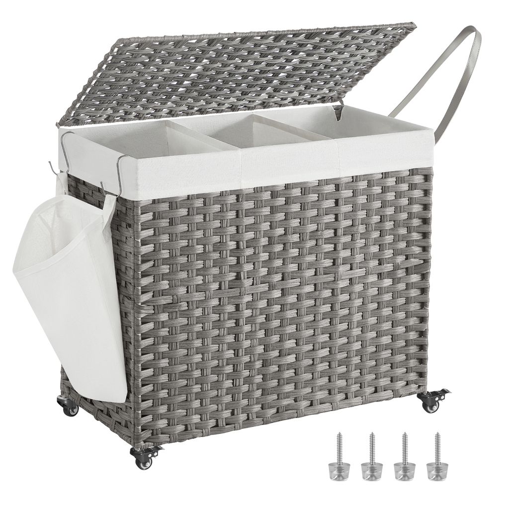 SONGMICS Wäschekorb, 160 L, mit Deckel, 3 Fächer, Produktbild 