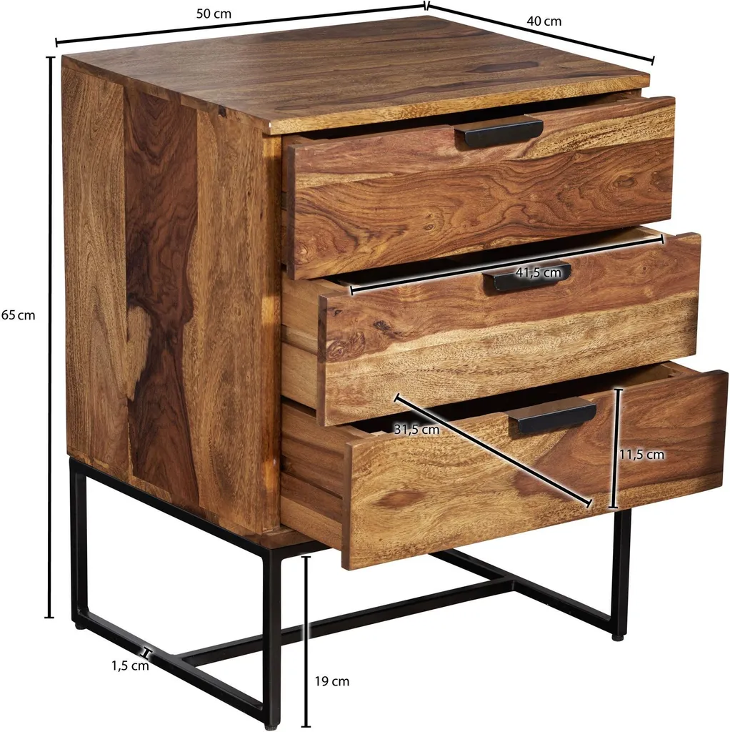 Table de chevet bois de sheesham massif et métal 50x40x65 cm | Wohnling
