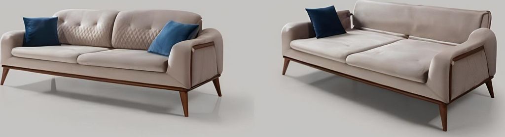 Beige Couch Wohnzimmer Dreisitzer Sitzpolster Couchen Sofa Möbel Samt Holz Neu