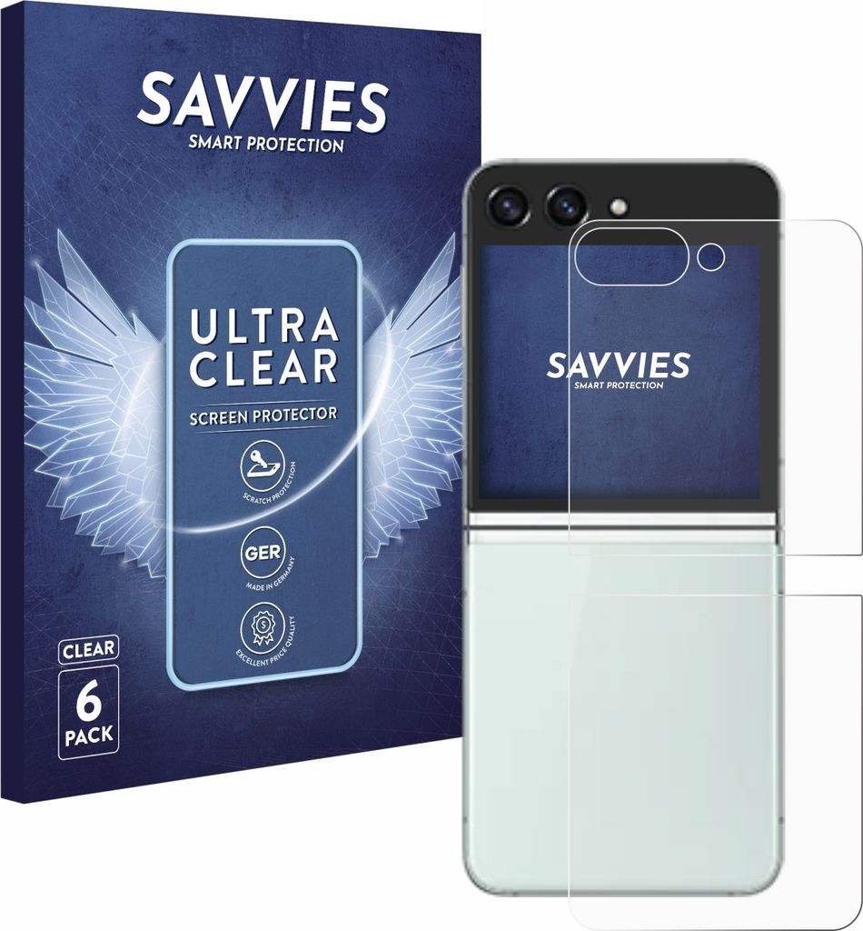 6x Für Samsung Galaxy Z Flip 5 (Rückseite) Schutzfolie Savvies Displayschutz Display Schutz Folie Klar Transparent