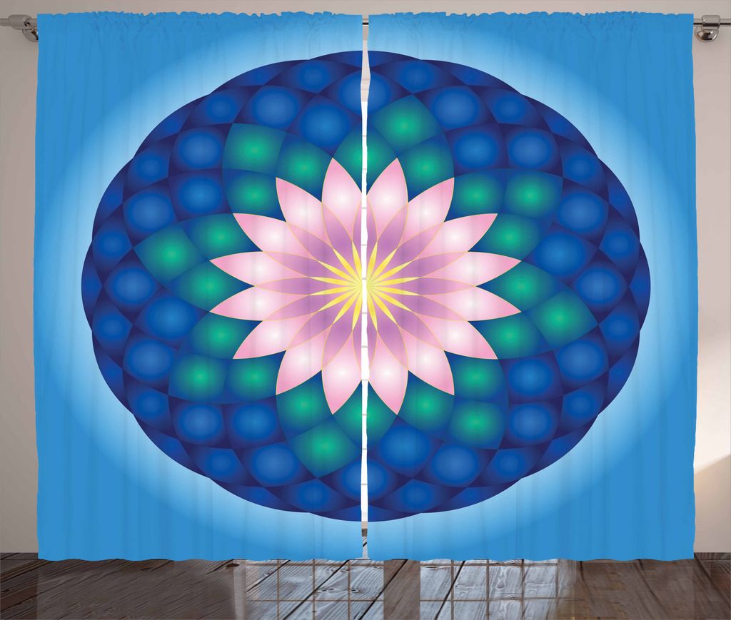 ABAKUHAUS Blumen-Mandala Rustikaler Vorhang, Naher Osten Motive, Wohnzimmer Universalband Gardinen mit Schlaufen und Haken, 280 x 175 cm, Mehrfarbig