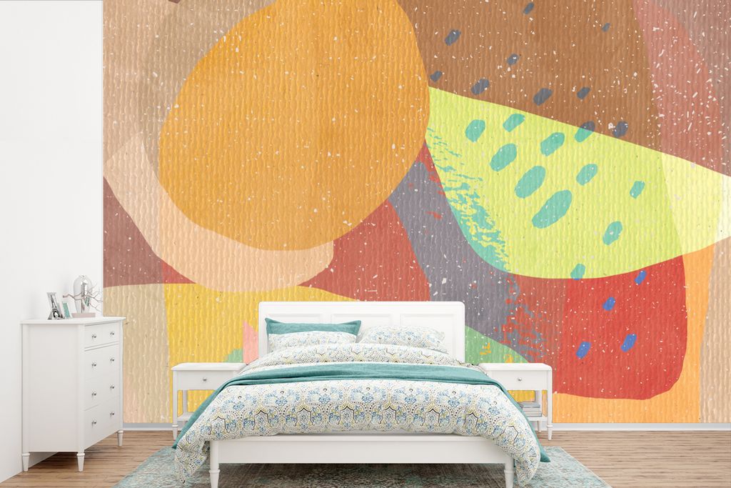 MuchoWow Fototapete für Wohnzimmer oder Schlafzimmer Wandtapete Vinyl Motivtapete Abstrakt - Kunst - Regenbogen - Pastell - 525x350 cm - Das Hin...