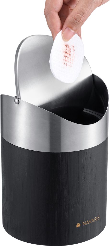 Navaris Mini Mülleimer aus Bambus - Abfalleimer mit Deckel - Kosmetikeimer - Ideal für Badezimmer, Küche, Büro, Wohnzimmer - Tischmülleimer -