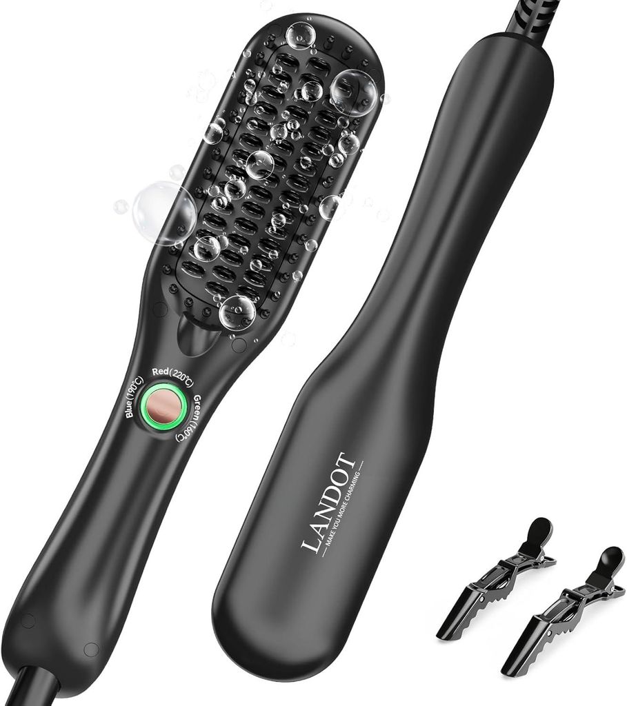 Mini Glättbürste Bürste Glätteisen & Haarbürste 2in1 für Einfaches und Schnelles Glätten - Kleines Glättbürste ideal für Kurze bis Mittel...