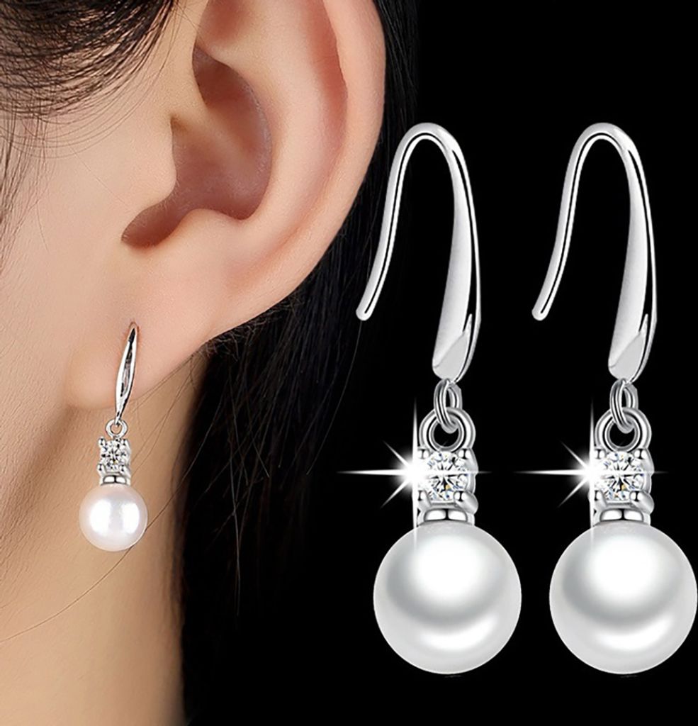Schicke Damen-Ohrringe mit Zirkon-Intarsien, Kunstperlen, Ohrhänger, Party-Brautschmuck