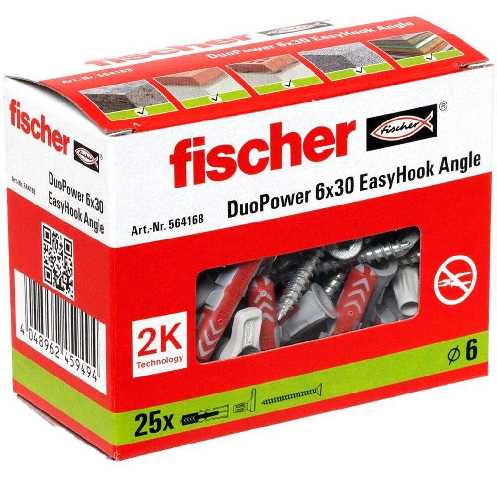 fischer EasyHook Angle DuoPower 6x30, Dübel, (25 Stück, mit EasyHook