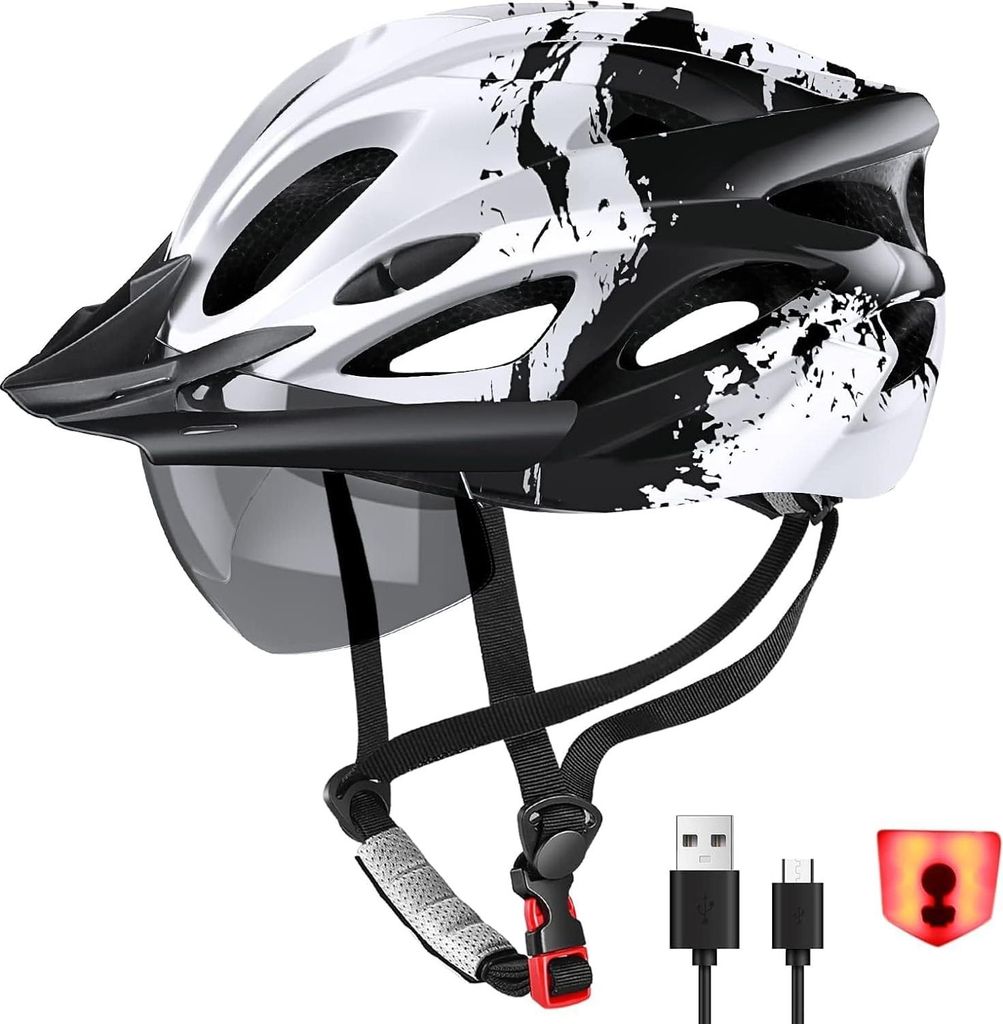 RaMokey Fahrradhelm Erwachsene mit Licht,Radhelm, Cityhelm Urban für Herren Damen Abnehmbarer Magnetische Schutzbrille Visier, Fahrrad Helm 18