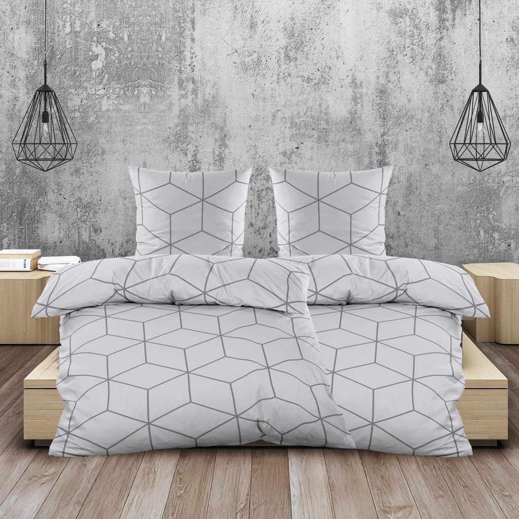 Biber Bettwäsche 135x200 cm 4 tlg. Baumwolle Silber Grau Produktbild 