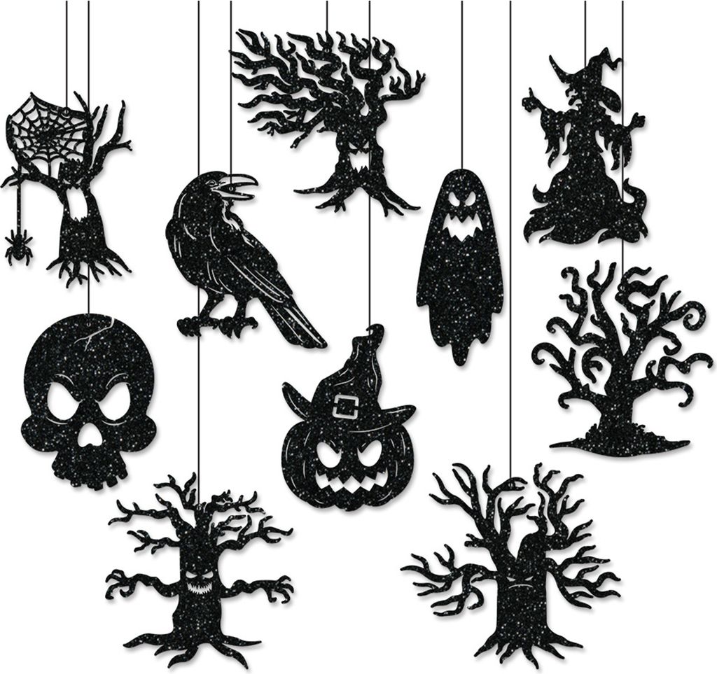 10Pcs Halloween Hängende Ornamente Schwarzer Geist Schädel Kürbis Hexe Baum Krähe Anhänger Halloween-Party Supplies