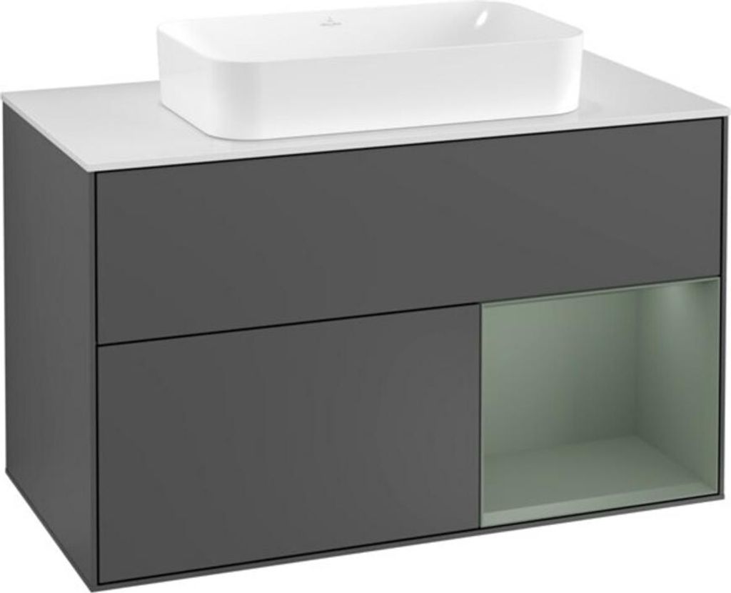 V&B Waschtischunterschrank Abdeckplatte wh. m Finion 100x60,3cm, Rg re Oli. m Lac, Anthrac. m