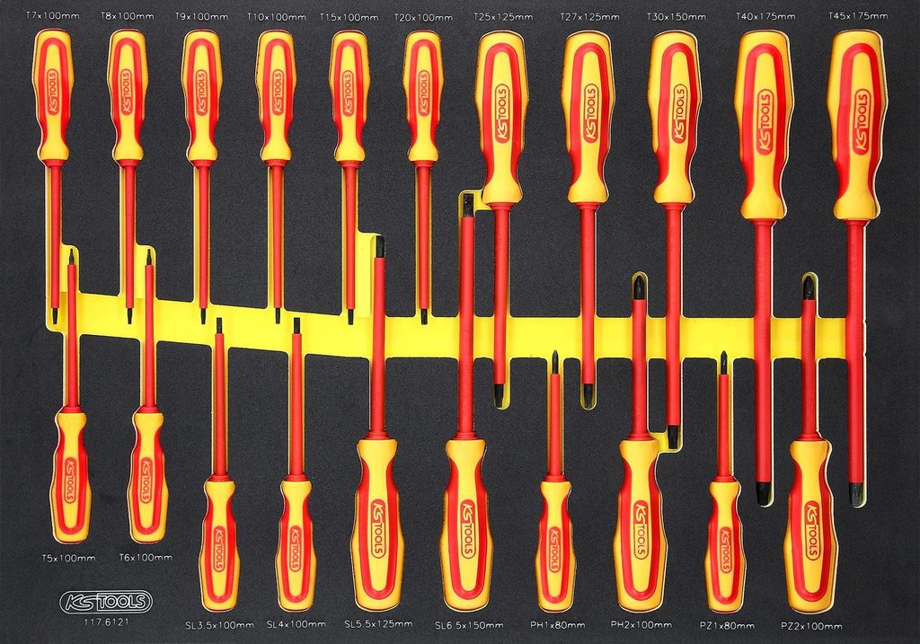 KS TOOLS ERGOTORQUE VDE Schraubendreher-Satz in Schaumstoffeinlage 21tlg. - 117.6121