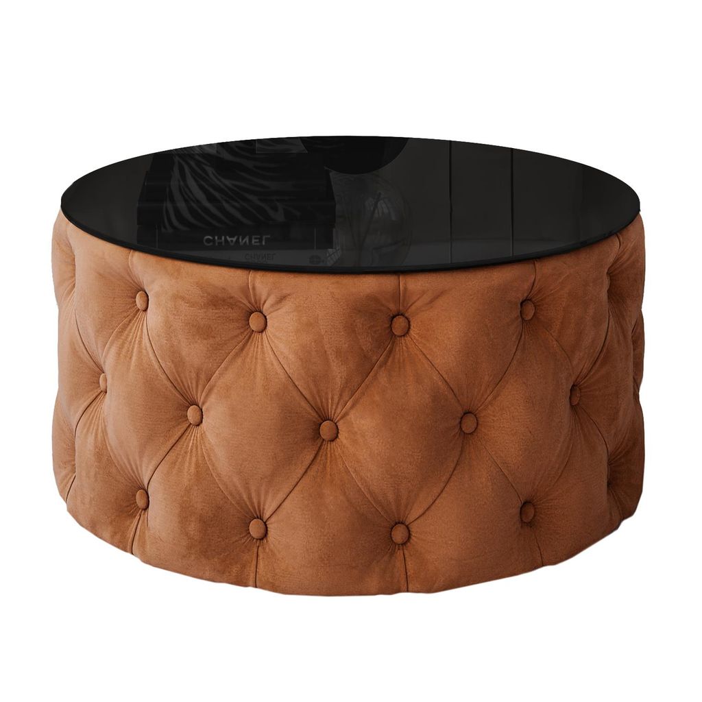 CHESTERFIELD 70 cm runder gepolsterter Couchtisch, French Velvet 689 + Schwarz