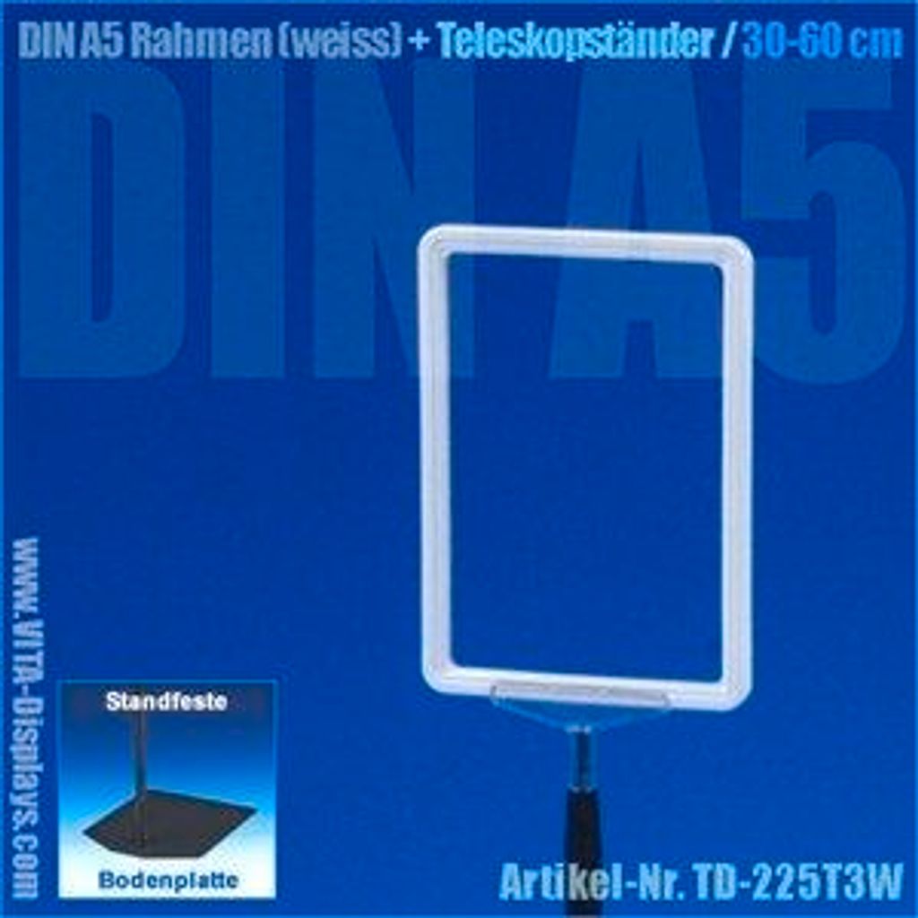 A5 Rahmen (weiss) + Teleskopständer 30-60cm
