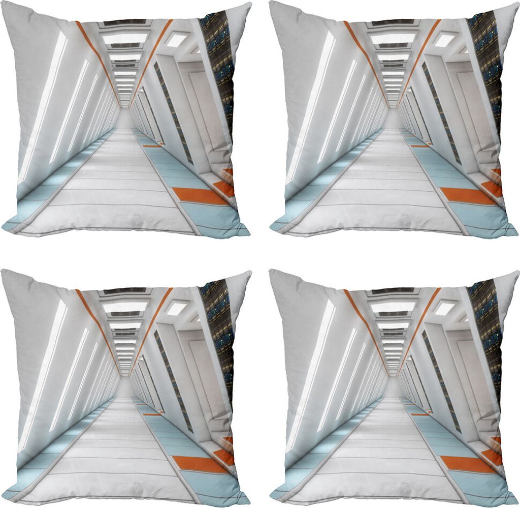 ABAKUHAUS Weltraum Kissenbezug Set (4 Stück), Cosmos Rakete, Moderner Doppelseitiger Digitaldruck, 50 cm x 50 cm, Orange Weiss