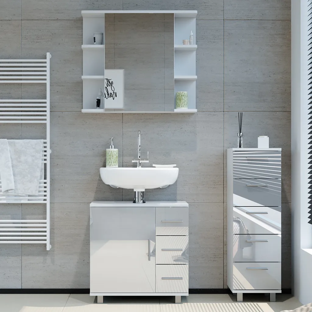 Optimisation rangement salle de bain meuble Vicco Ilias blanc 3 pièces - 4
