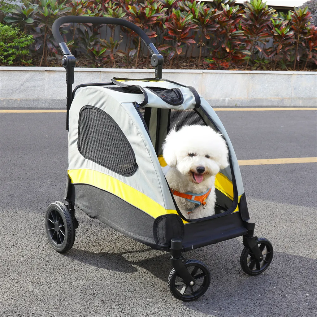 WISFOR passeggino per cani 2 in 1 box per cani passeggino per cani pieghevole fino a 20 kg passeggino per animali domestici con finestre a rete maniglia regolabile passeggino per gatti jogger