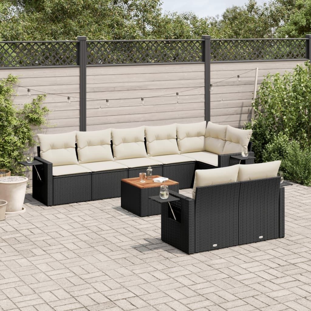 9-tlg. Garten-Sofagarnitur - mit Kissen Schwarz Poly Rattan - Gartenmöbelset 3256980