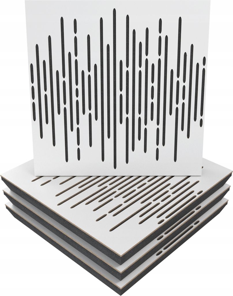 4 Stück AKUSTIK-WANDPANEELE mit Montageset | "WAVE" 50x50x5cm | Absorption und Diffusion | Farbe: Weiß