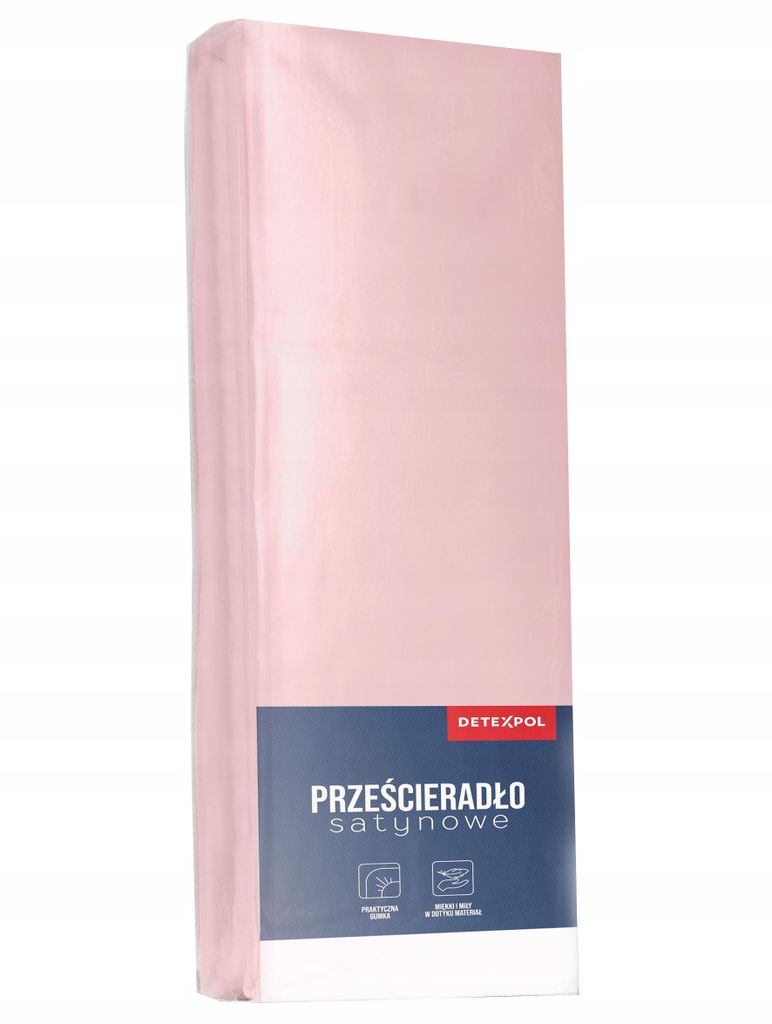 A folded pink satin fitted sheet is shown against a white background.