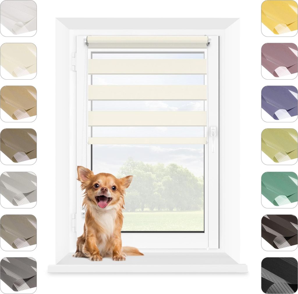 Mardom Home | Doppelrollo - 90x215 cm - Creme - Verdunkelungsrollo Ohne Bohren - Mit Klemmfix - Rollo Fenster Innen - Sonnenschutzrollo