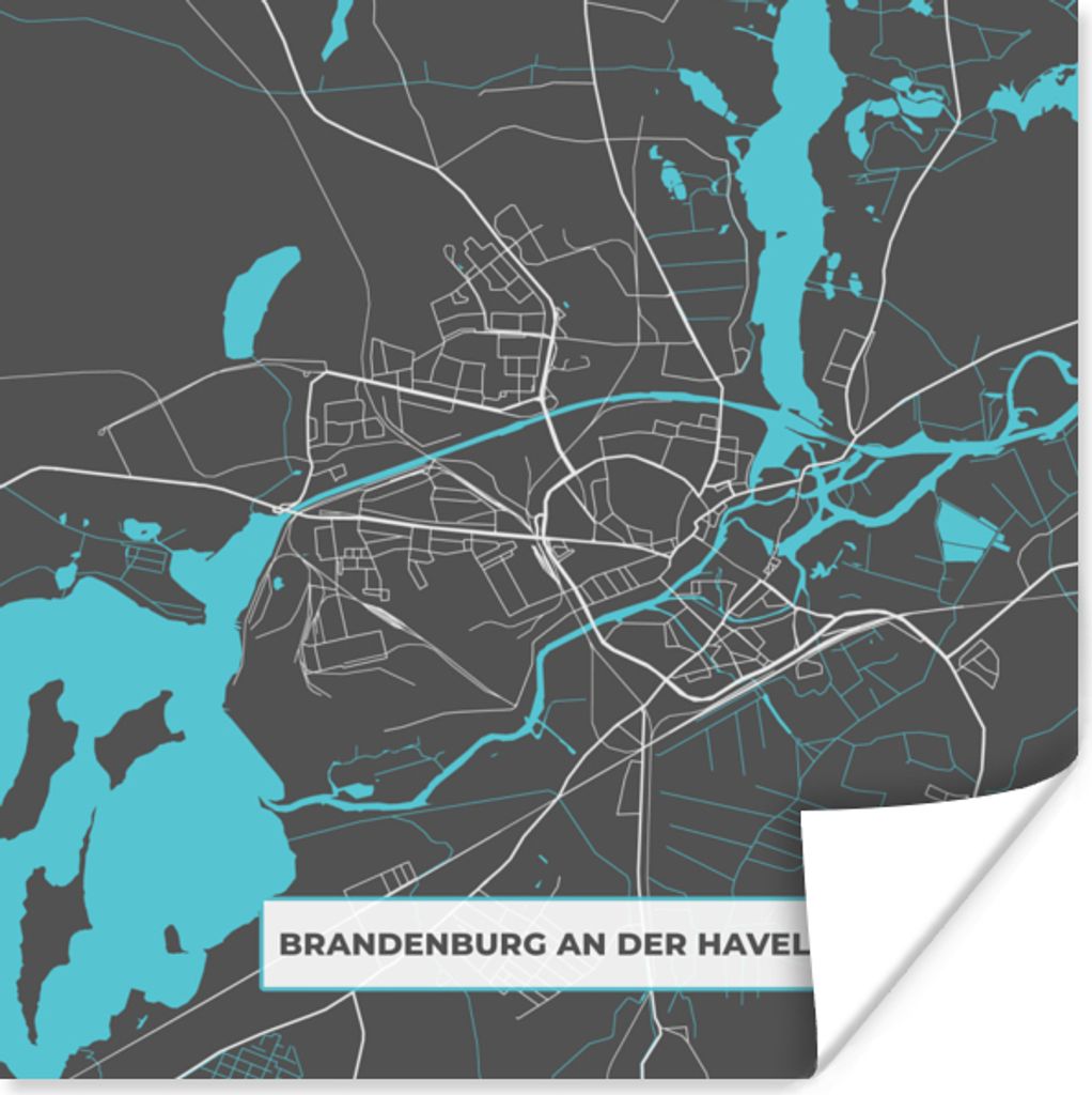 MuchoWow Poster Deutschland - Blau - Brandenburg an der Havel - Stadtplan - Karte 30x30 cm - Wandposter - Printing
