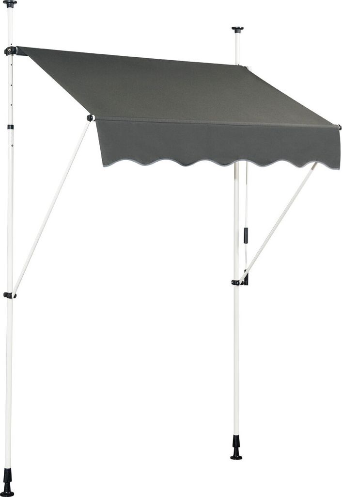 COSTWAY 150cm breit Klemmmarkise Balkonmarkise mit Handkurbel Sonnenmarkise 200-300 cm höhenverstellbar ohne Bohren Grau