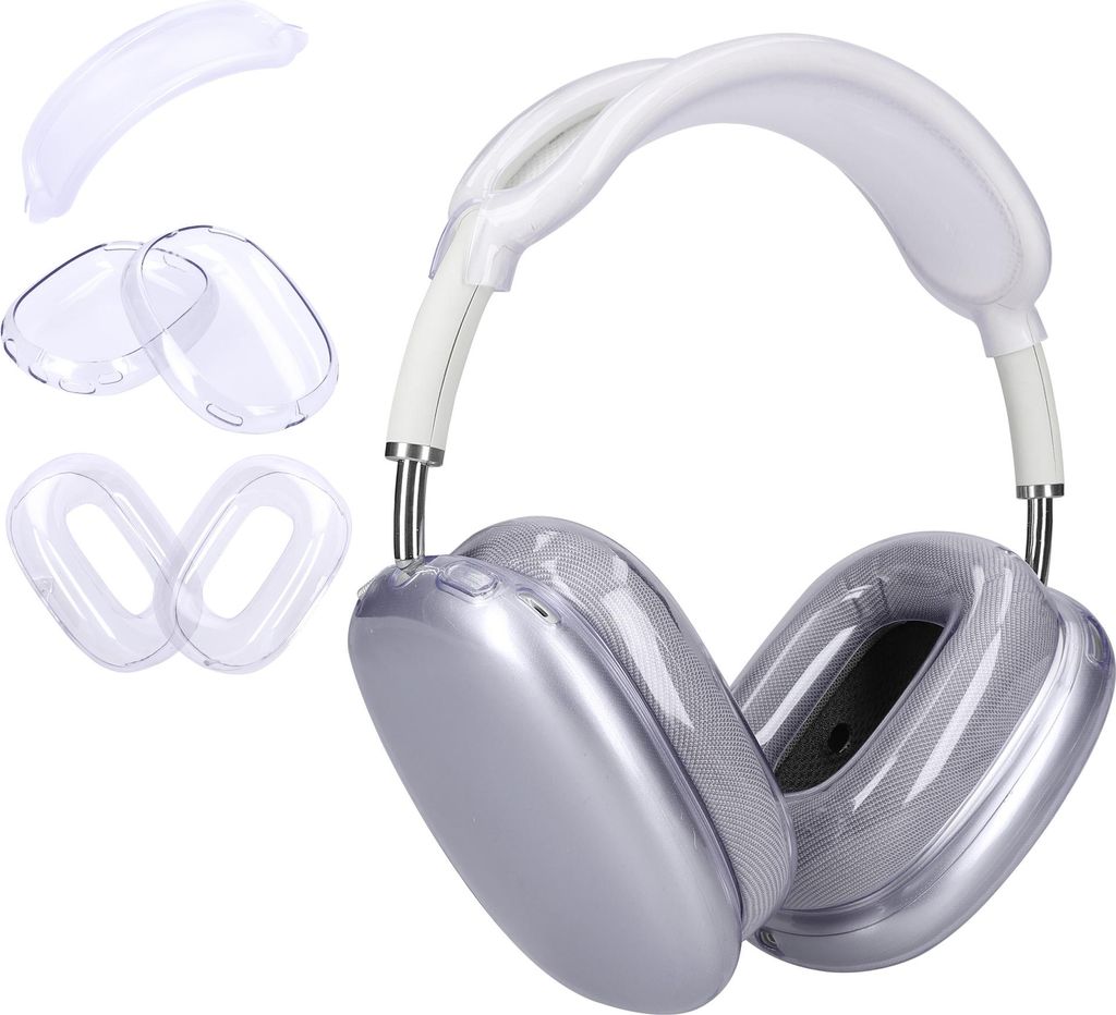 kwmobile 3in1 Kopfhörer Cover kompatibel mit Apple AirPods Max Hülle - TPU Ohrhörer Schutzhülle - 360° Headphone Case - Transparent Lavendel