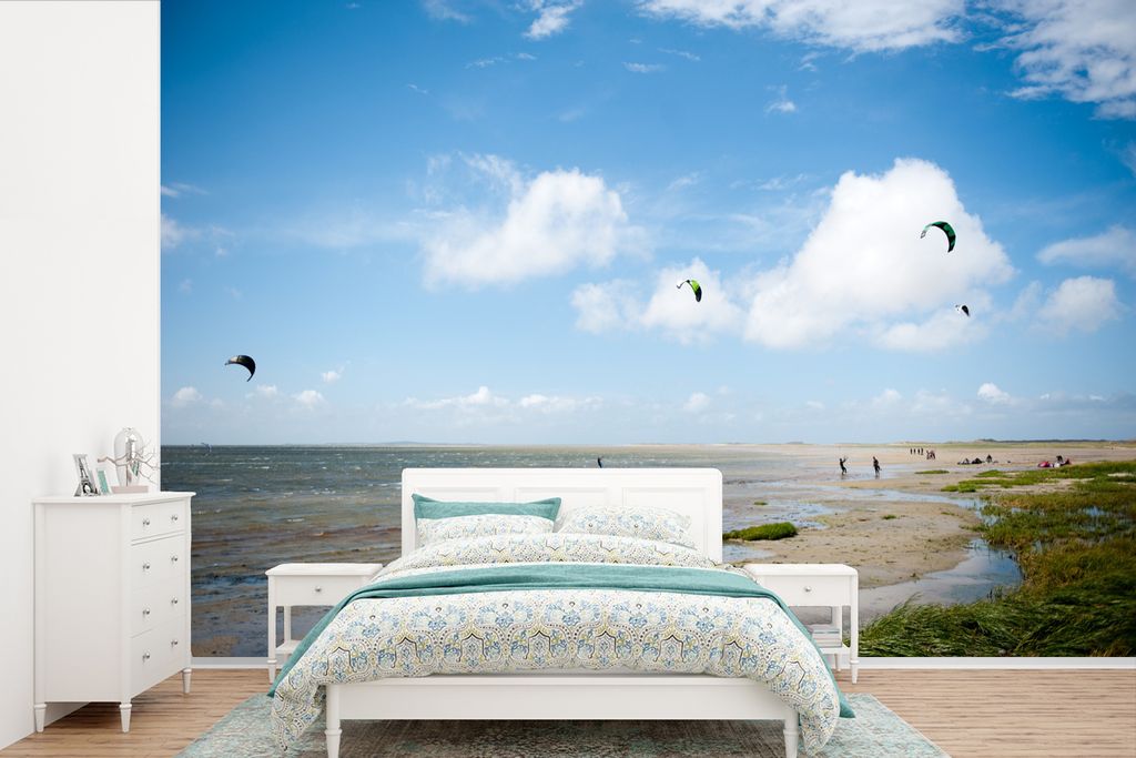 MuchoWow Fototapete für Wohnzimmer oder Schlafzimmer Wandtapete Vinyl Motivtapete Menschen beim Kitesurfen auf Terschelling - 420x280 cm - Zimme...