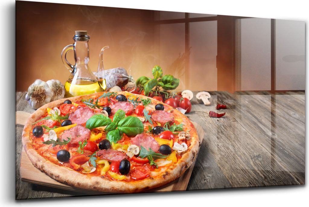 120x60 - Glasbilder - Bilder auf Wandbild - Foto auf Glas - Kulinarisches Vergnügen Herz von Italien