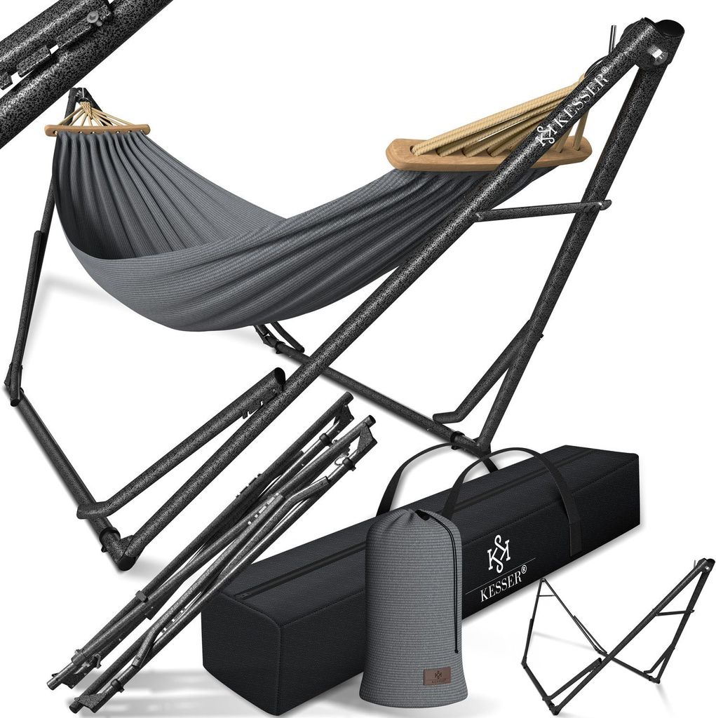 KESSER Hängematte Vill mit Gestell Metall Faltbar verstellbar Stabiler Rahmen Indoor & Outdoor Mit Tragetasche + Beutel Hängesessel Hängematte...