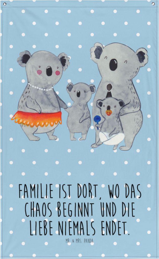 Mr. & Mrs. Panda Wandbild Koala Familie - Blau Pastell - Geschenk, Gobelin, Tapestry, Wandtuch, Kinder, Mama, Wandschmuck, Wandteppich, Muttertag, ...