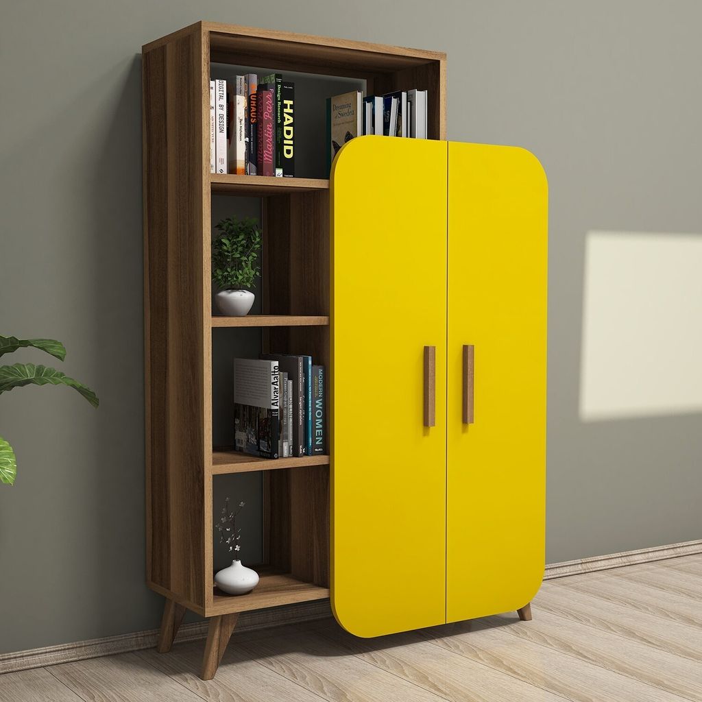 Skye Decor, Form - Walnut, Yellow, Bücherregale, Nussbaum, 90 x 132 x 32 cm