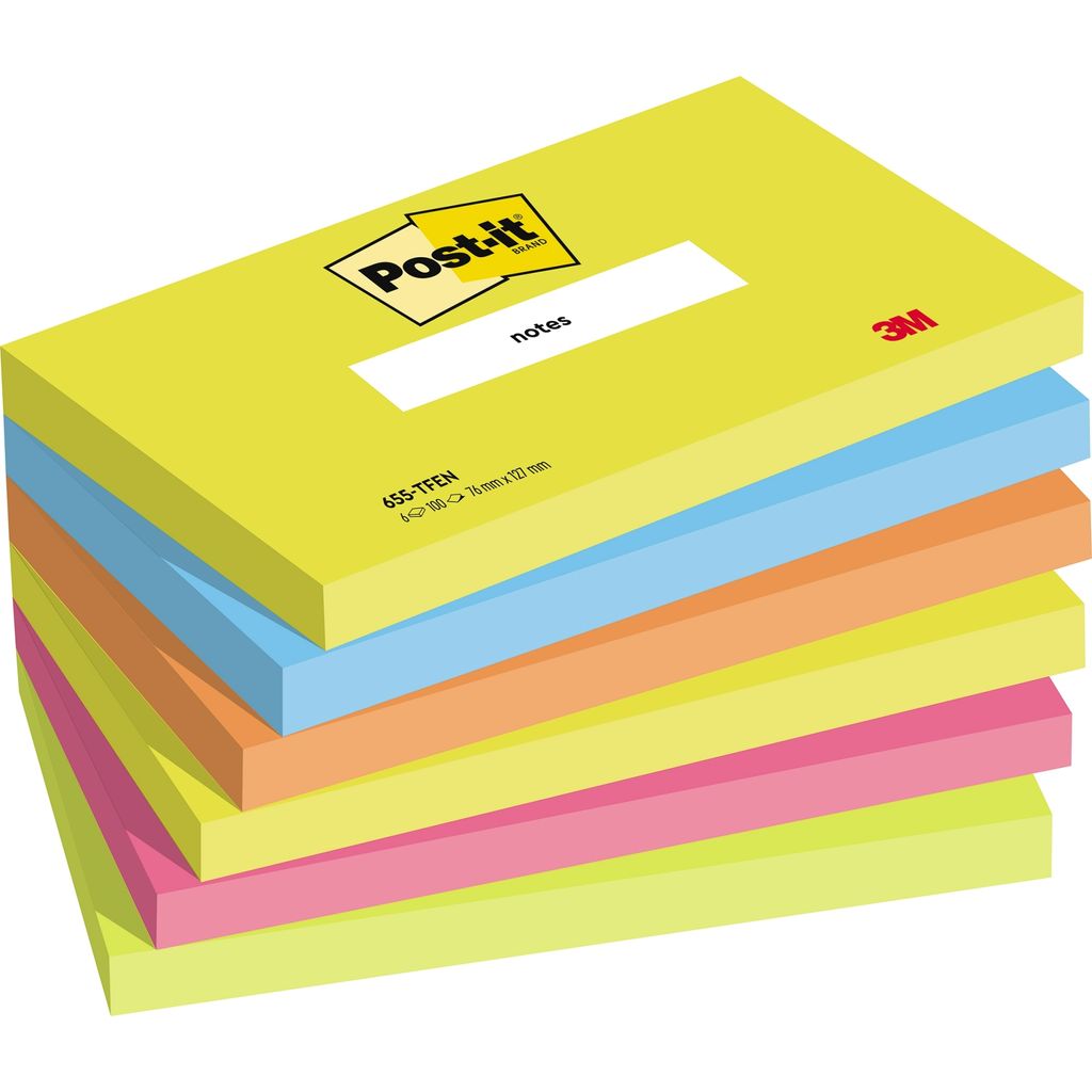 Post-it Haftnotizen Notes 127 x 76 mm Energetic Collection 6 Blöcke á 100 Blatt