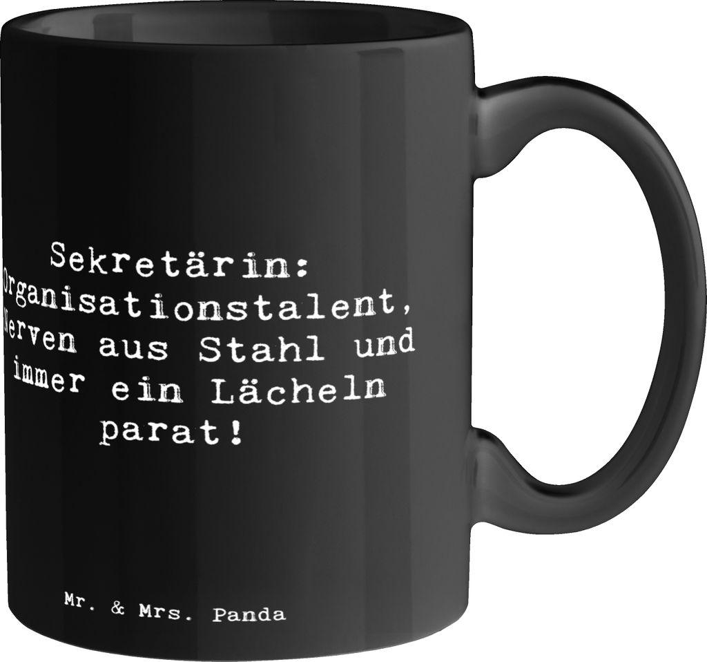 Mr. & Mrs. Panda Trinkbecher Spruch Sekretärin Heldin - Schwarz - Geschenk, Ansprechpartner, Besprechungen, Beruf, Kaffeebecher, Becher, Teamgeist...