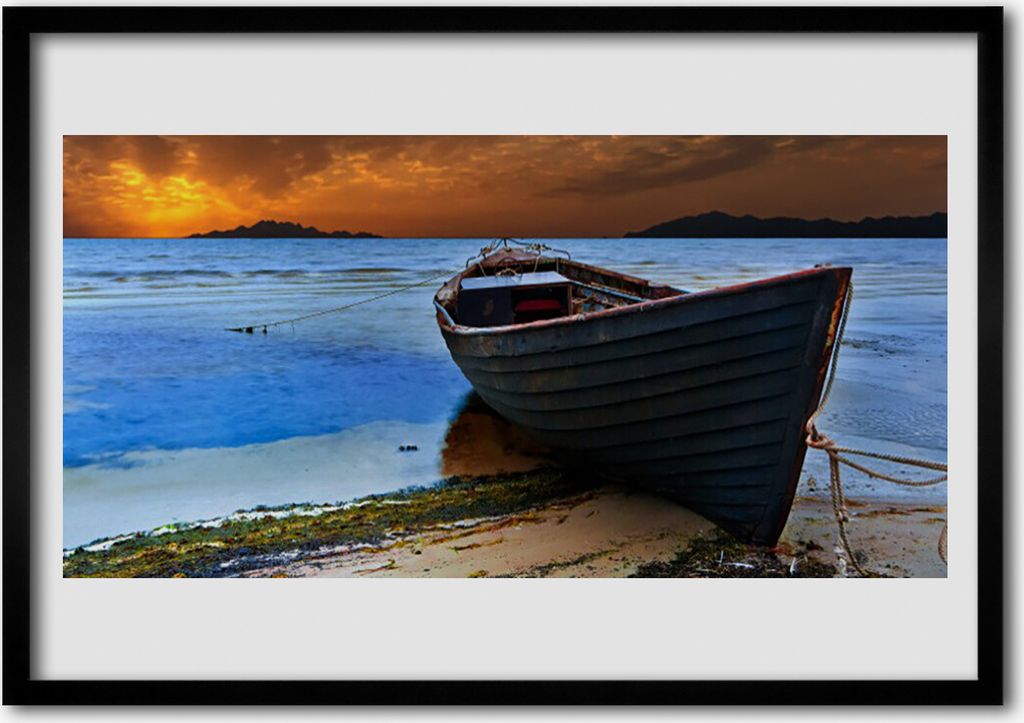 Bild 70x50 MDF-Rahmen Wandkunst Boot Sea Beach