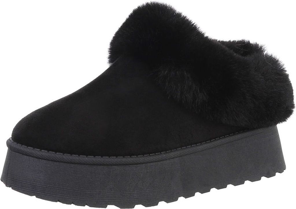 Ital-Design Damen Stiefeletten Plateaustiefeletten Warm gefüttert Wildlederoptik Snowboots 87531867 Schwarz Gr. 39