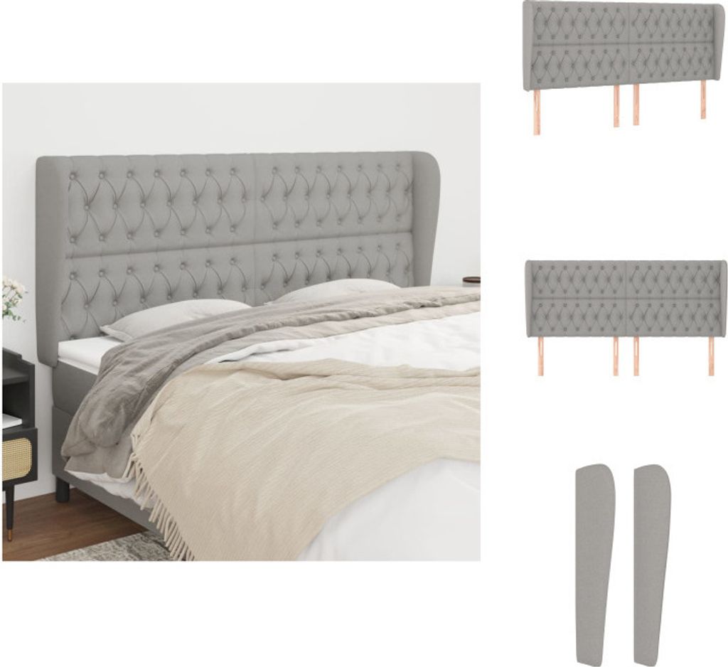 vidaXL Kopfteil mit Ohren Hellgrau 183x23x118/128 cm Stoff - Kopf- & Fußenden