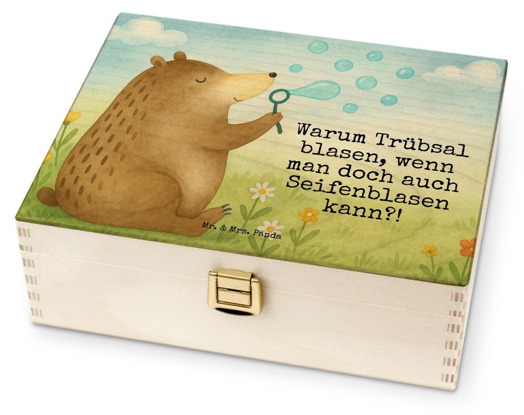 Mr. & Mrs. Panda Tee Box Bär Seifenblasen Design - Weiß - Geschenk, teebox holz, Teddy, Aufbewahrung, für Paare, Lustig Sein Glücklich Traurig ...