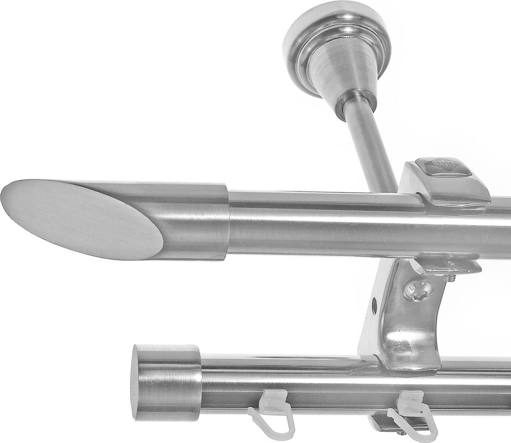 Rohr+Innenlauf Gardinenstange Ø 20mm Edelstahl Look 2-läufig Deckenträger D61 RI