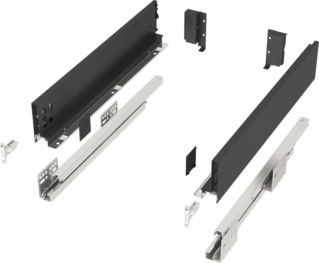 Schubkastensystem JUNKER SLIM anthrazit Höhe: 84 mm Tiefe: 350 mm belastbar bis 40 kg Soft-Close Schubladensystem mit 13 mm schlanken Schubladenza...