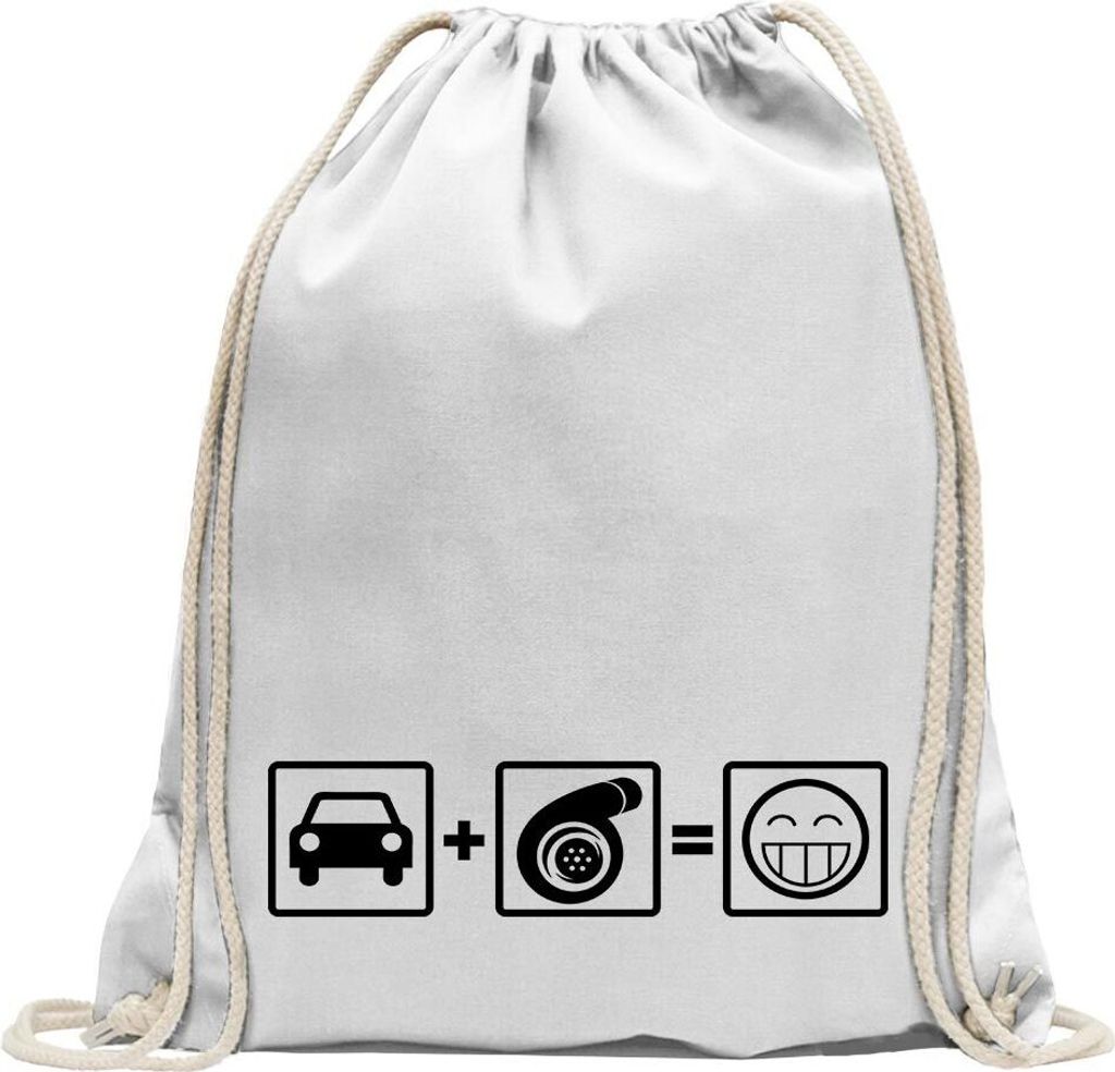 Kiwistar - Turnbeutel - weiss - Turbo Boost - Fun Rucksack Sport Beutel Gymsack Baumwolle mit Ziehgurt