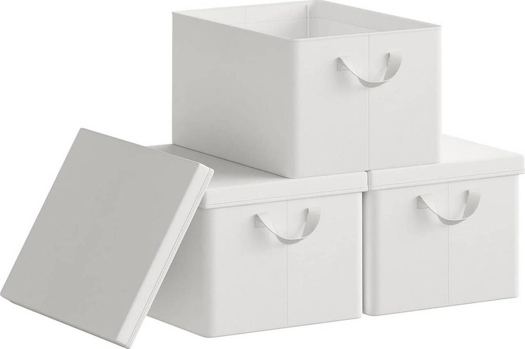 WOLTU 3er Set Aufbewahrungsboxen mit Deckel, mit Griffen, faltbar, Weiß, 36L(43x33x26 cm)