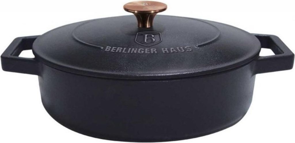 Berlinger Haus BH/6493, Auflaufform, Rund, Gas, Halogen, Induktion, Schwarz, Emaille, Eisenguss