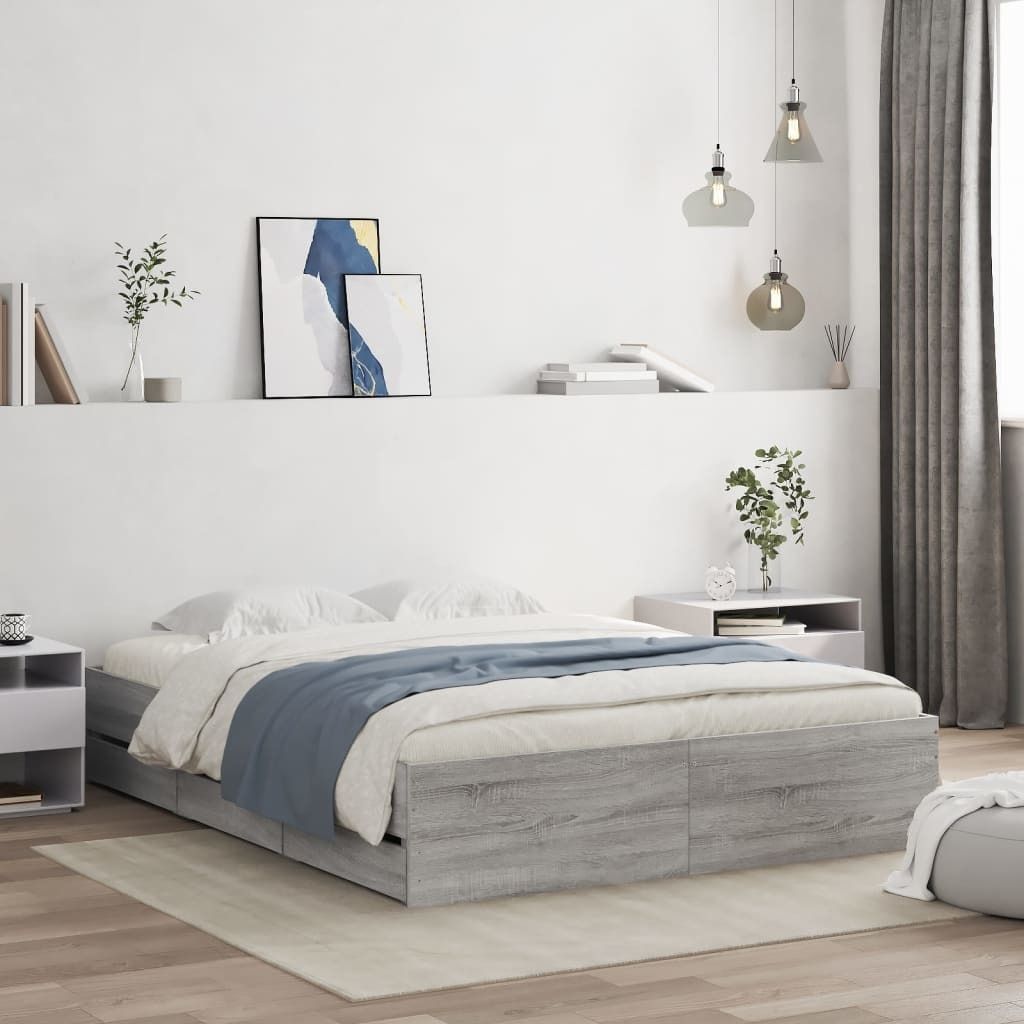 Maison Exclusive - Bettgestell mit Schubladen Grau Sonoma 140x190 cm Holzwerkstoff