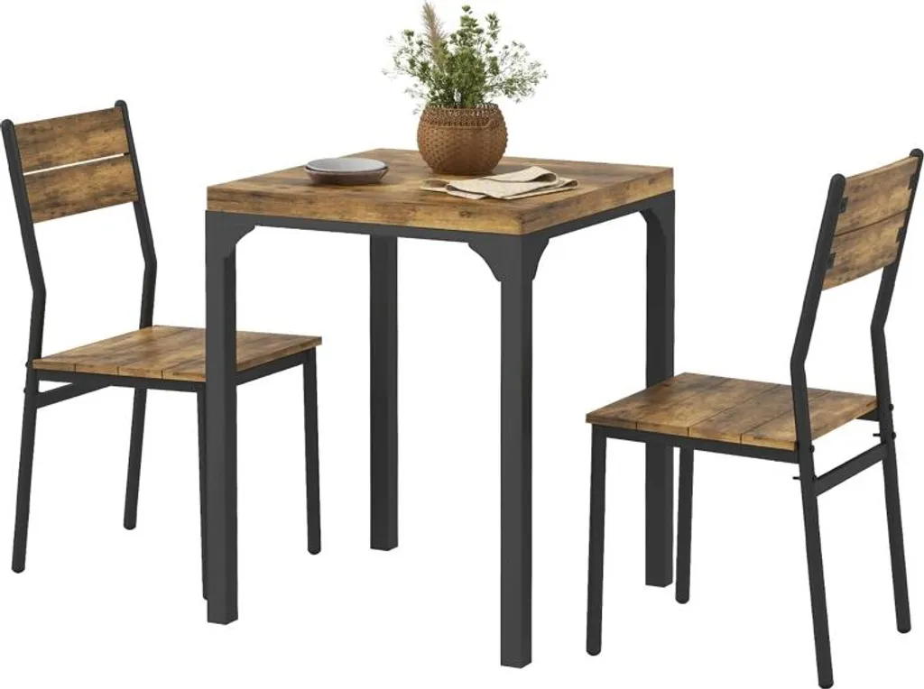 Set da Pranzo Fortuna Lai: Tavolo e 2 Sedie Marrone per Piccoli Angoli