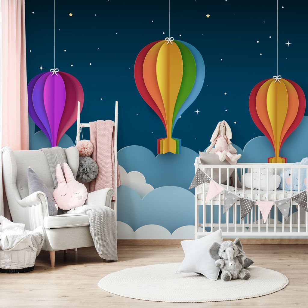 Muralo XXL Vlies FOTOTAPETE Bunte Luftballons Nachthimmel Dekor (B) 104 cm x (H) 70,5 cm Tapete Wandtapete WOHNZIMMER SCHLAFZIMMER 4877