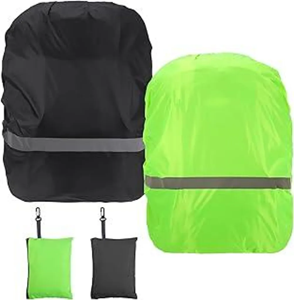 2 coperture antipioggia per zaini con strisce riflettenti, copertura antipioggia per zaini scolastici da 18-30 litri, copertura impermeabile per zaini scolastici, copertura riflettente per zaini, copertura riflettente per zaini